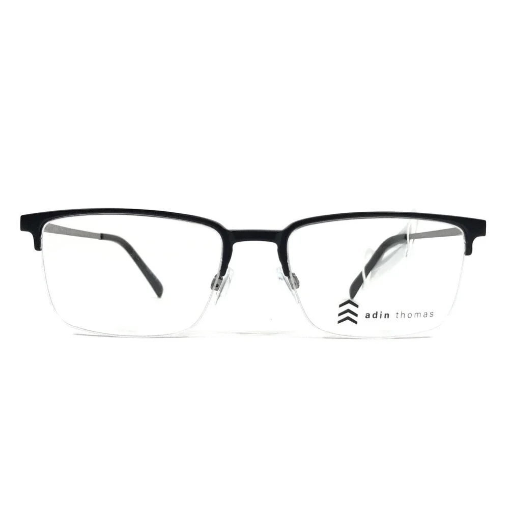 Adin Thomas Eyeglasses Frames AT-584 C2 Matte Black Silver Half Rim 54-18-145